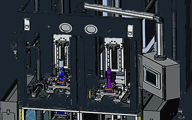 3D CAD render of an automated dual-station machine