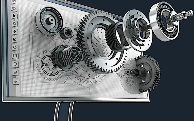 CAD monitor with an exploded gear assembly